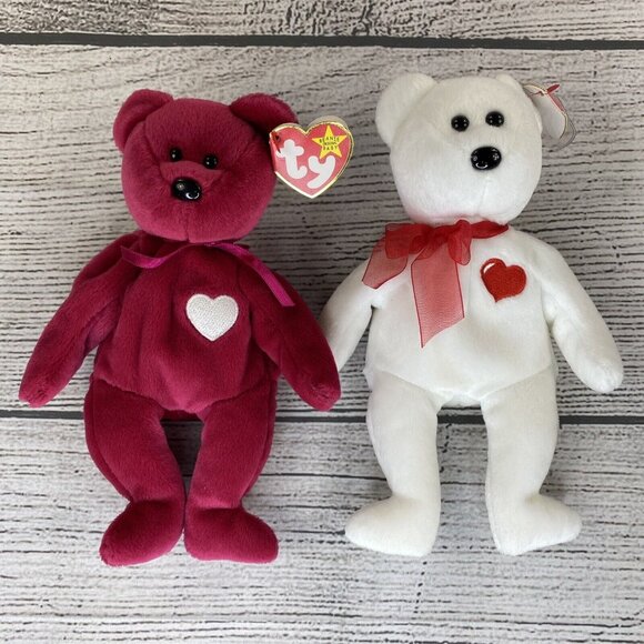 Beanie Babies TY Valentina & Casanova Valentines Day Love Heart Teddy Bears Toys - Picture 4 of 15